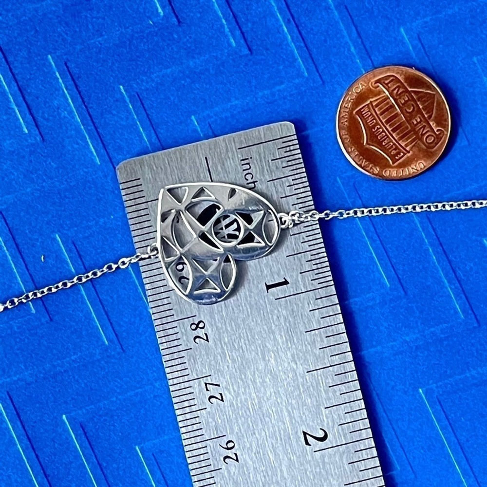 Sterling silver bracelet 925 heart charm tag chain link 3D cutouts - Picture 4 of 9